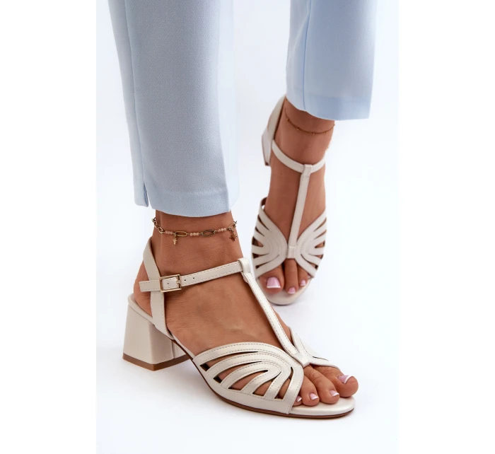 Damskie Sandały Na Obcasie Sergio Leone SK880 Perłowe