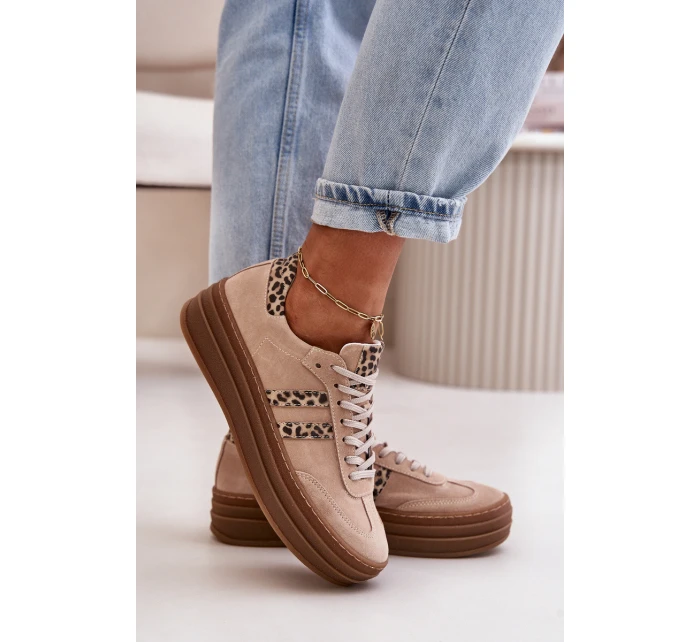 Zazoo N1068S4 Damskie Zamszowe Sneakersy Na Platformie Panterka Różowe