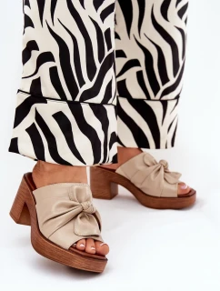 Klapki Damskie Na  Słupku Z Eko Skóry Beżowe Kikilla