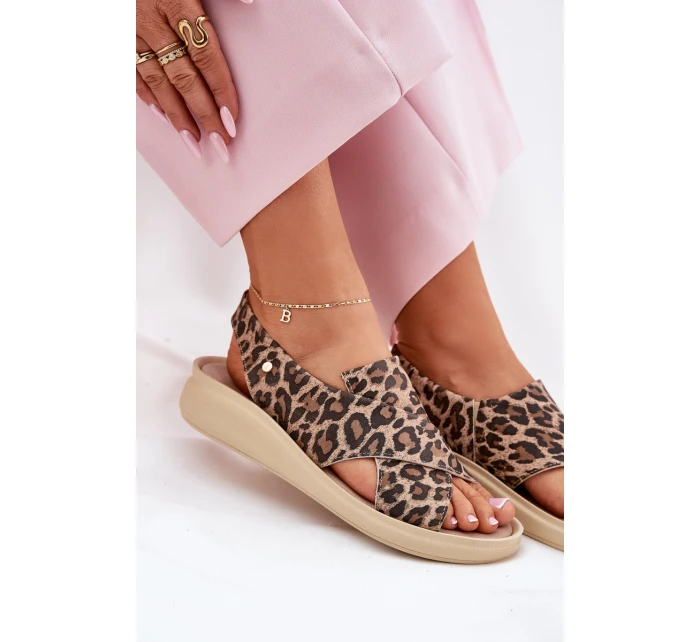 Zazoo 40392 Skórzane Sandały Damskie Panterka Brązowe Zazoo 40392 Skórzane Sandały Damskie Panterka Brązowe