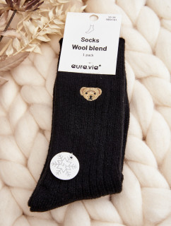 Dámske hrubé ponožky s medvedíkom, čierne