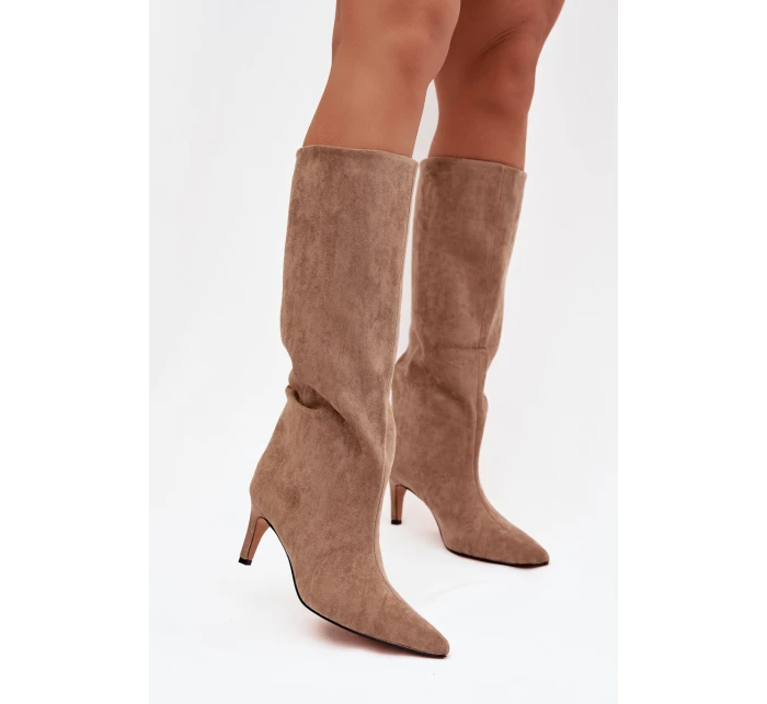 Dámske čižmy na podpätku Olivienne - béžové Dámske čižmy na podpätku Olivienne - béžové