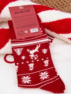 Pánske vianočné ponožky s motívom mačky a stromčeka - červené