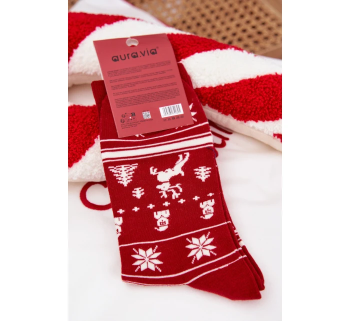 Pánske vianočné ponožky s motívom mačky a stromčeka - červené Pánske vianočné ponožky s motívom mačky a stromčeka - červené