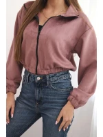Semišová mikina na zip tmavě růžová