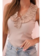 Dámská model 21222175 blůza s volánem u výstřihu pruhovaná béžová - K-Fashion