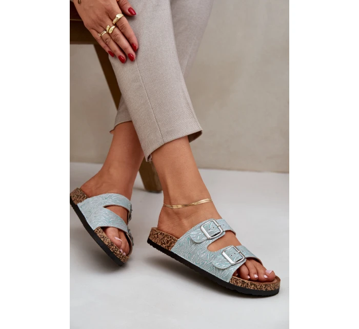 pantofle na korkové podrážce s přezkami mátové model 21685406 - Boto pantofle na korkové podrážce s přezkami mátové model 21685406 - Boto