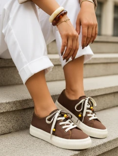 Dámske tenisky s ozdobnými korálkami cappuccino FashionStreet ZY1404