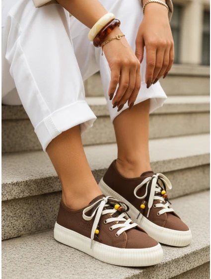 Dámske tenisky s ozdobnými korálkami cappuccino FashionStreet ZY1404