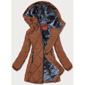 Dámska zimná bunda v karamelovej farbe s kapucňou (M-21003)