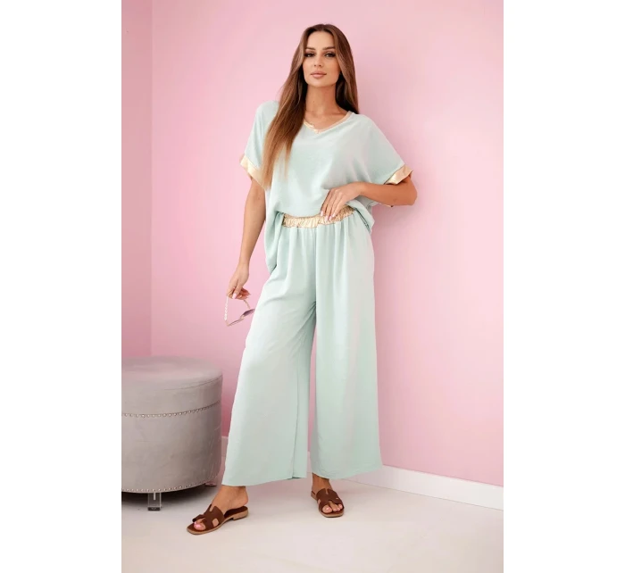 Viskózový komplet se zlatým lemováním tmavá máta Viskózový komplet se zlatým lemováním tmavá máta