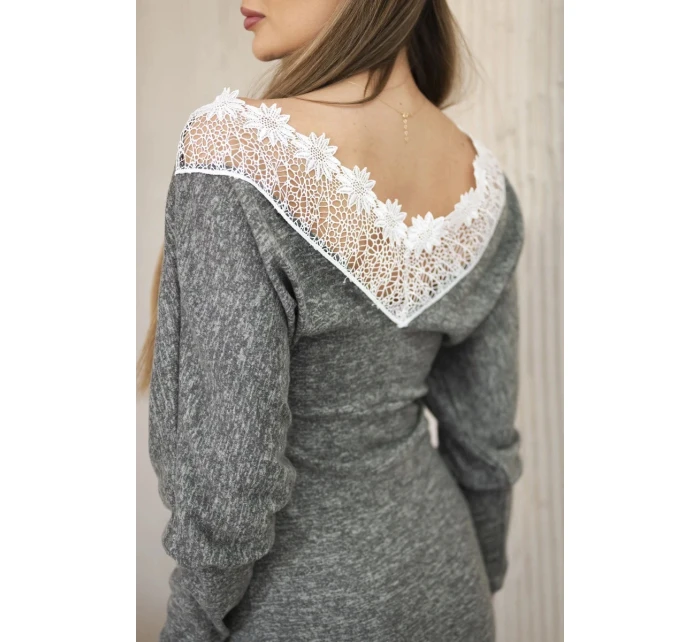 Dámské šaty s 3/4 rukávy a krajkou na zádech khaki