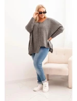 Dámský svetr Plus Size z model 21259036 s volným střihem a 3/4 rukávem grafitový - K-Fashion