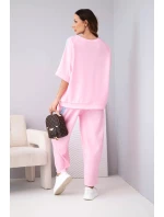 Dámský máslový komplet z model 22015424 mikina a kalhoty s lampasy bonbónově růžový - K-Fashion