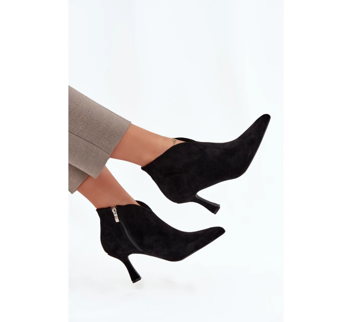 Niskie Botki Damskie Na Szpilce Eko Zamszowe Czarne Jolivra Niskie Botki Damskie Na Szpilce Eko Zamszowe Czarne Jolivra