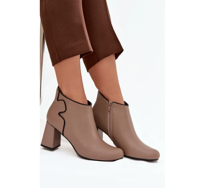 Skórzane Botki Ocieplane Na Słupku Beżowe Ivessara Skórzane Botki Ocieplane Na Słupku Beżowe Ivessara