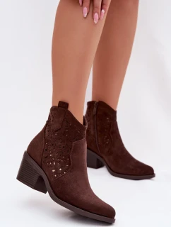 Dámské perforované kotníkové boty Kovářské boty na podpatku S.Barski HY61-8012 Čokoládové