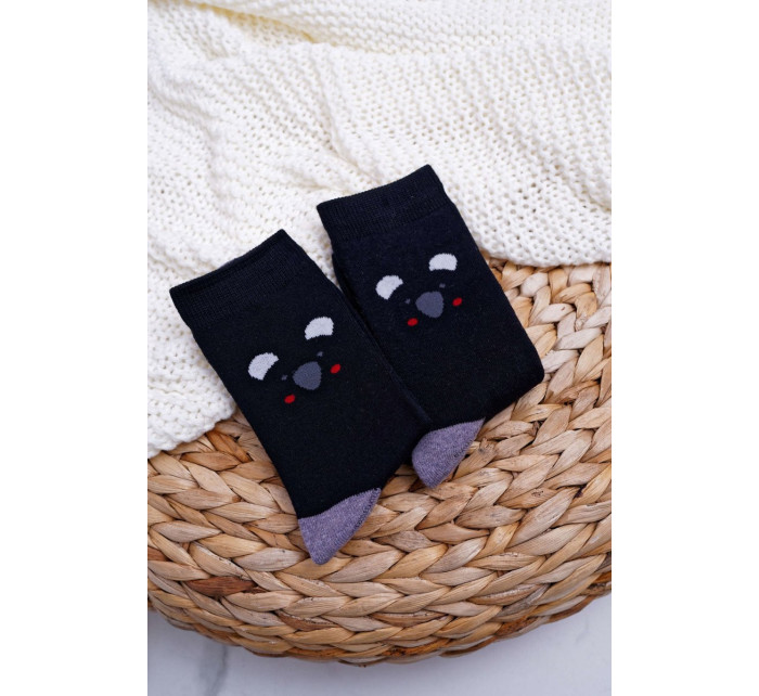 Dámske ponožky teplé čierne s pandou