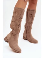 Dámske perforované čižmy na podpätku Helinna - béžové Dámske perforované čižmy na podpätku Helinna - béžové