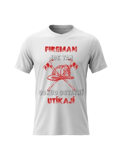 Pánské bavlněné tričko s potiskem - HASIČ - bílé