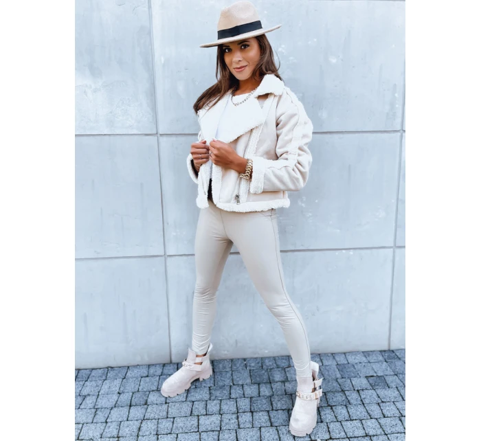 Dámska kožená bunda PLAYDIVA light beige FashionStreet TY3852 Dámska kožená bunda PLAYDIVA light beige FashionStreet TY3852