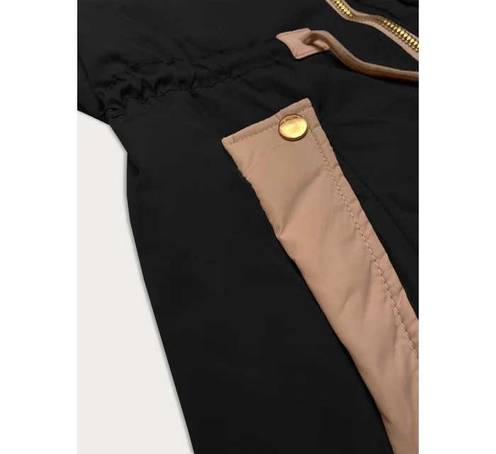 Čierna dámska bunda so šnúrkou v páse S'West (B8352-1)