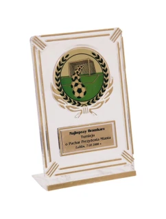 Plastová trofej - transparentná zlatá s priestorom na 50 mm vložku a plaketu s rozmermi 50 mmX20 mm T-M