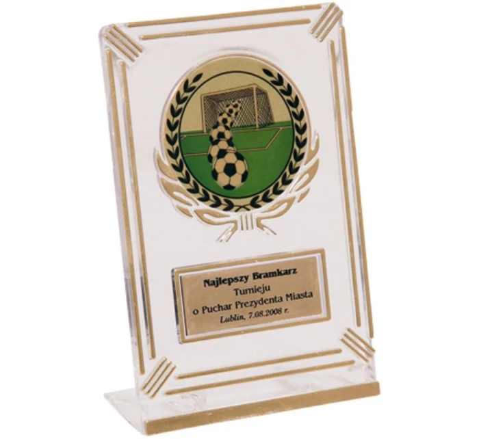 Plastová trofej - transparentná zlatá s priestorom na 50 mm vložku a plaketu s rozmermi 50 mmX20 mm T-M