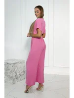 Kombinéza s ozdobným pásom svetlo ružová