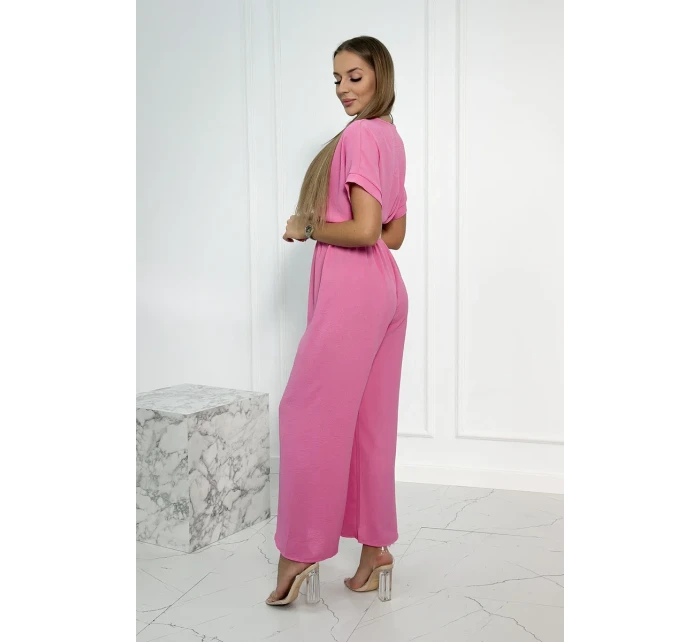 Kombinéza s ozdobným pásom svetlo ružová