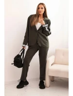 Dámsky viskózový set s lampasom a športovou bundou khaki