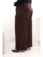 Dámske Plus veľkosť široké nohavice so skladaním Brown Dámske Plus veľkosť široké nohavice so skladaním Brown