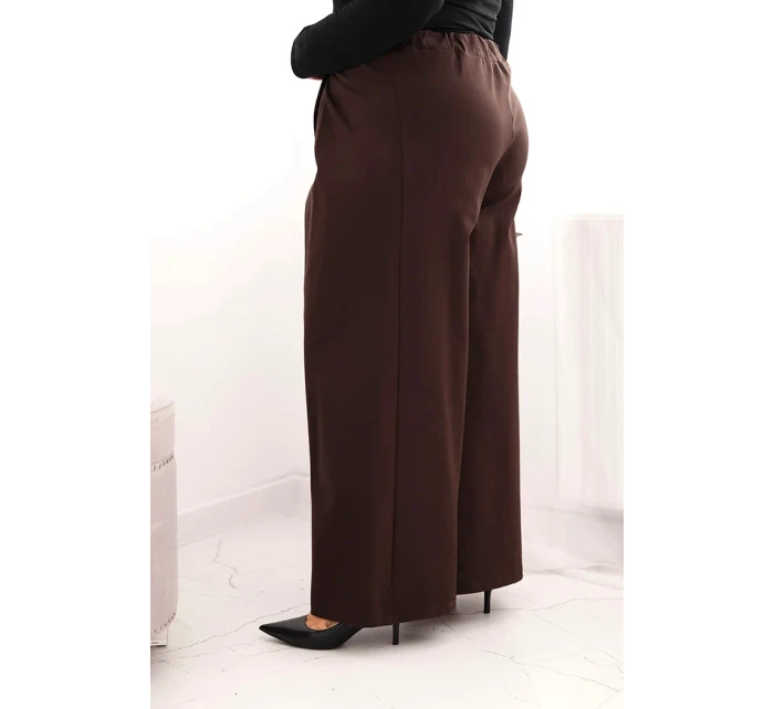 Dámske Plus veľkosť široké nohavice so skladaním Brown Dámske Plus veľkosť široké nohavice so skladaním Brown