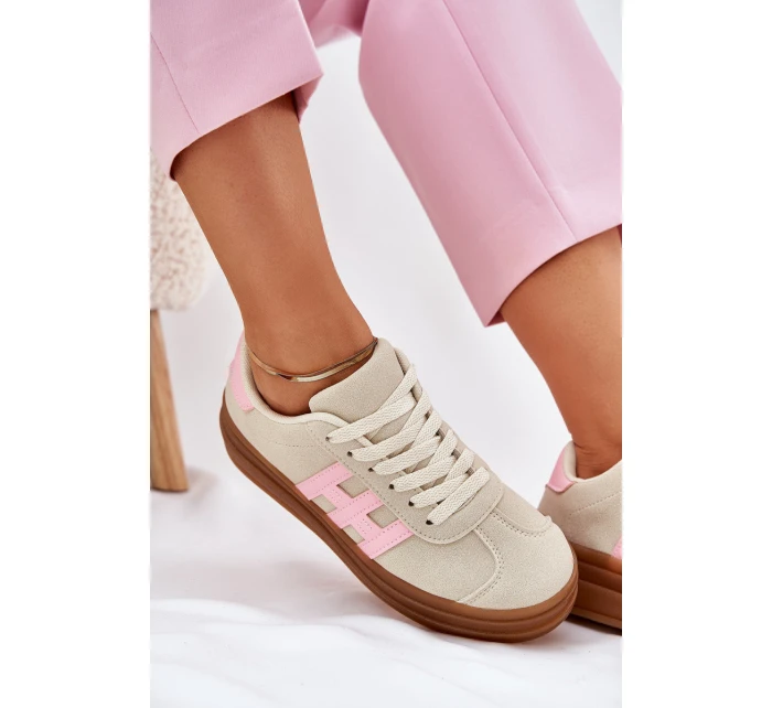 Sneakersy Damskie Na Platformie Beżowe Syliyana