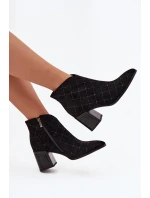 Botki Damskie Na Słupku Ze Zdobieniem D&A MR52-133 Czarne