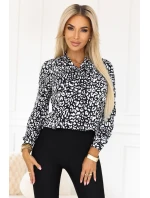 halenka s dlouhým rukávem a zavazováním vpředu černobílý vzor model 21308733 - numoco