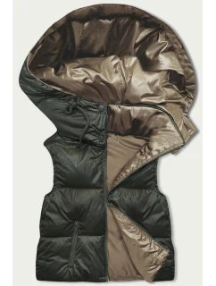 Dámska krátka mikina bez rukávov v khaki farbe (B8156-11)