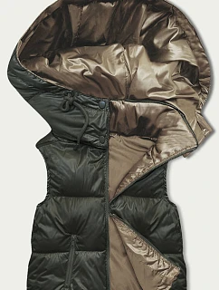 Dámska krátka mikina bez rukávov v khaki farbe (B8156-11)