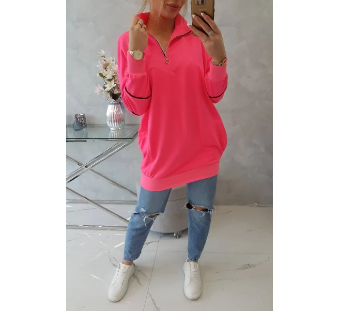 Mikina se zipem a kapsami růžová neonová