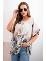 Dámske bavlnené tričko s kvetinovým vzorom béžovej farby Dámske bavlnené tričko s kvetinovým vzorom béžovej farby