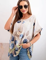 Dámske bavlnené tričko s kvetinovým vzorom béžovej farby