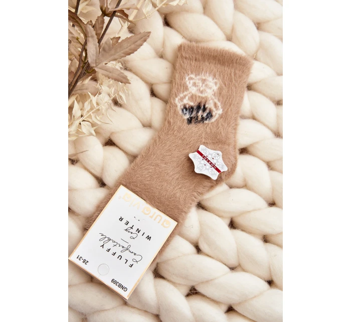 Futrzane Skarpety Dziecięce Z Misiem Beżowe