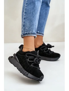 Zamszowe Sneakersy Damskie Na Platformie Z Grubym Sznurowaniem Artiker 54C1464 Czarne