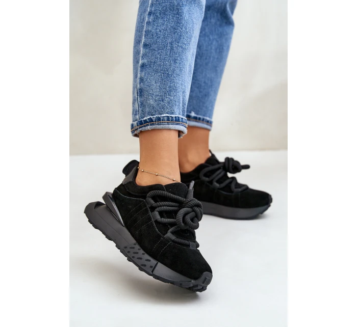 Zamszowe Sneakersy Damskie Na Platformie Z Grubym Sznurowaniem Artiker 54C1464 Czarne Zamszowe Sneakersy Damskie Na Platformie Z Grubym Sznurowaniem Artiker 54C1464 Czarne