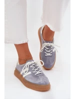 Zamszowe Sneakersy Damskie Na Platformie Niebieskie Marisae