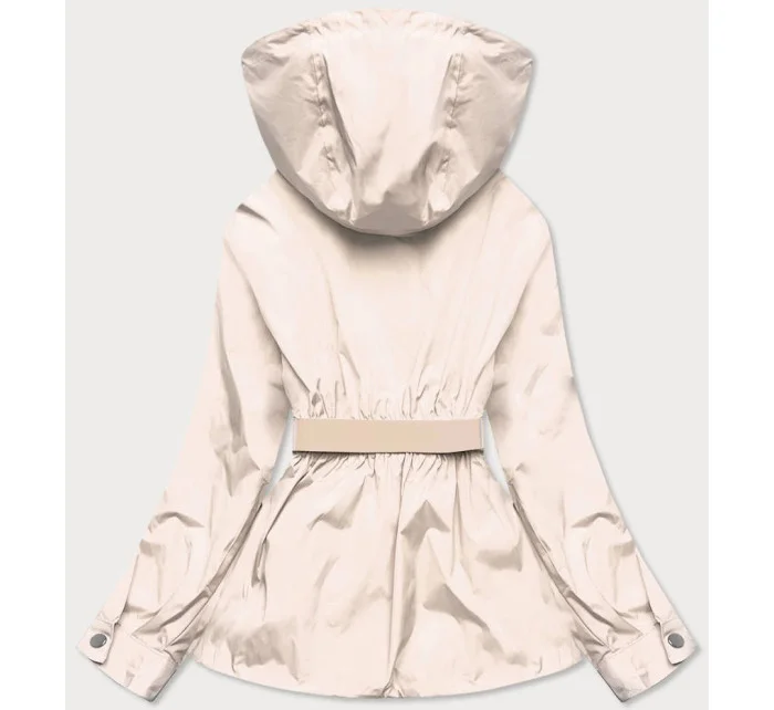 Krátká béžová dámská bunda s páskem model 17032530 - Ann Gissy Krátká béžová dámská bunda s páskem model 17032530 - Ann Gissy