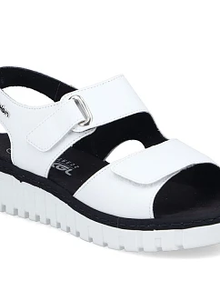 Biele kožené dámske sandále na platforme Rieker V1382-80