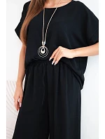 Dámska viskózna blúzka s krátkym rukávom a široké nohavice čierna