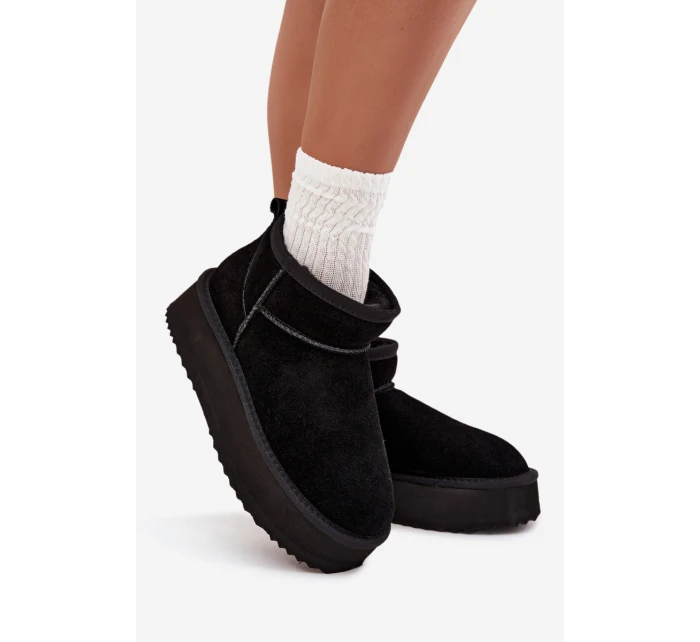 Semišové dámské zimní boty na platformě model 21707888 Černé - VINCEZA