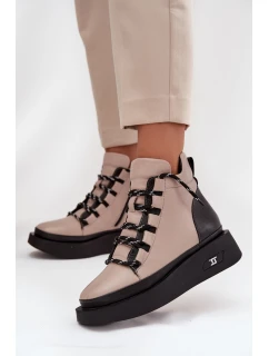 Kožené dámské kotníčkové boty na platformě s Béžové model 21712054 - Artiker